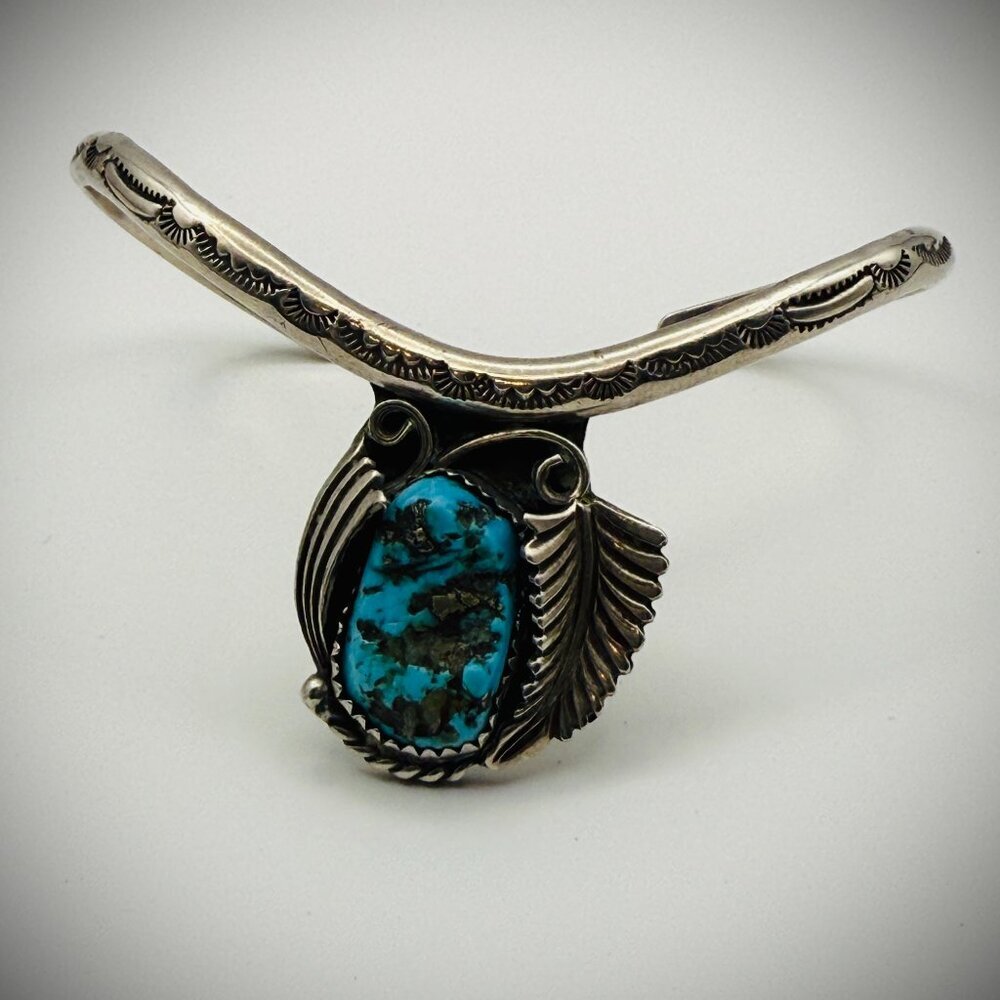 Vintage Navajo JR (Jerry Roan) Sterling Sweater Cuff w/ Turquoise 6.5"